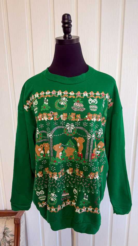 Chandail crewneck vert oursons- large