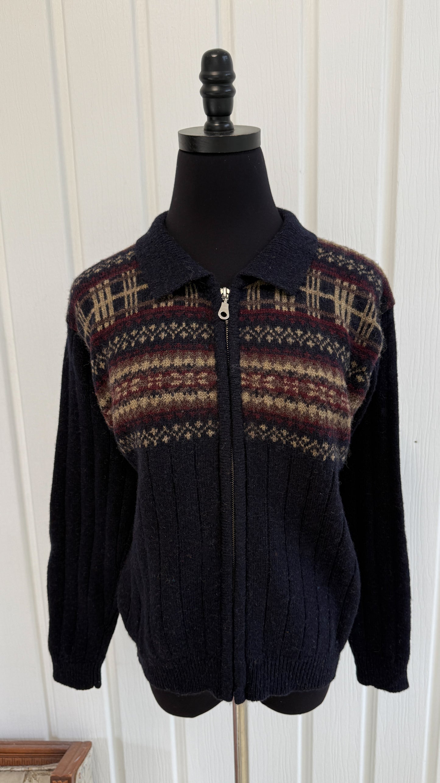 Veste en tricot marine motifs beige- small