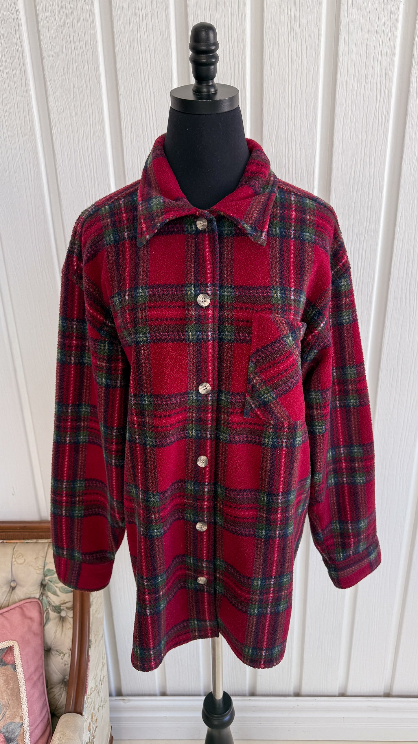 Veste en polar rouge carreauté - large