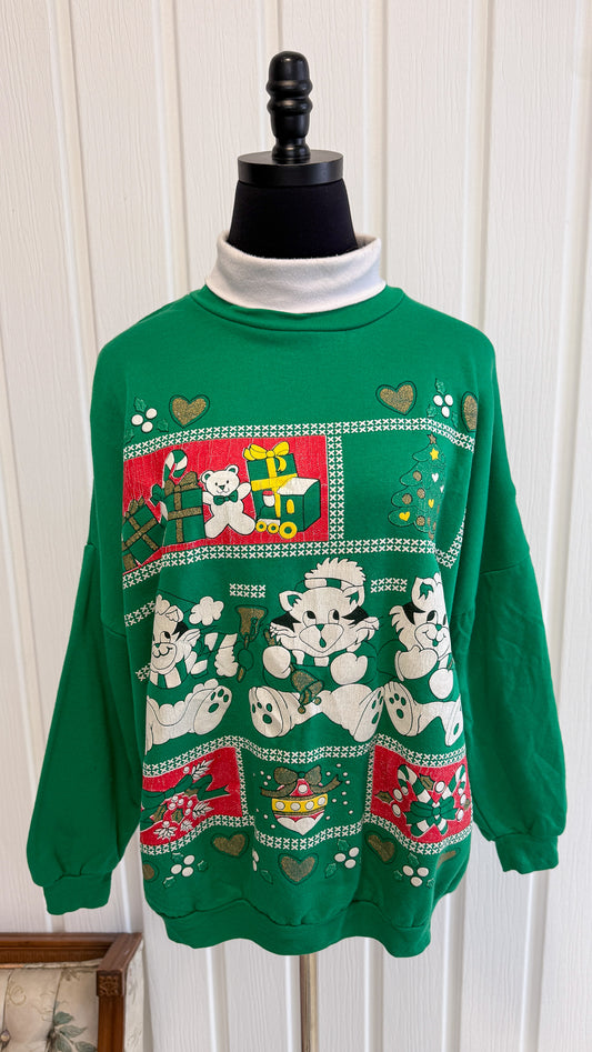 Christmas cat crewneck sweater - medium
