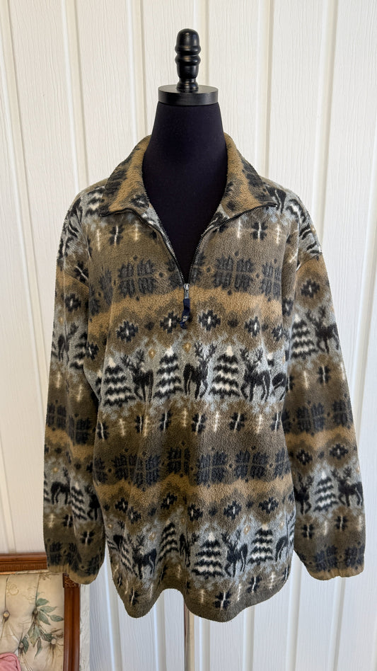 Chandail en polar vert kaki chevreuils- x-large