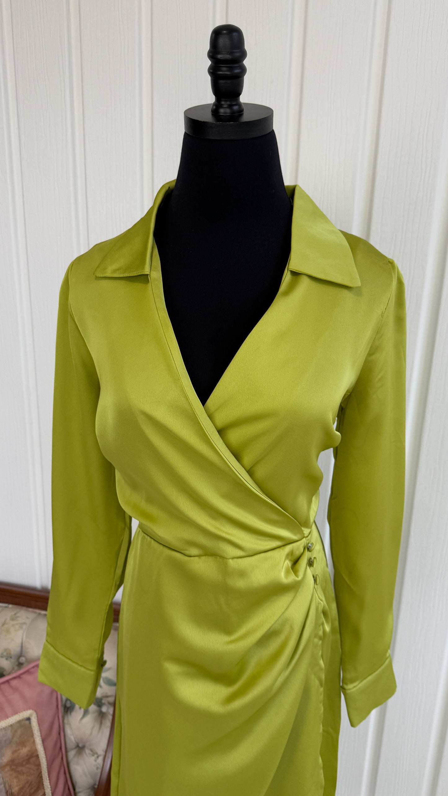 Green satin dress - medium