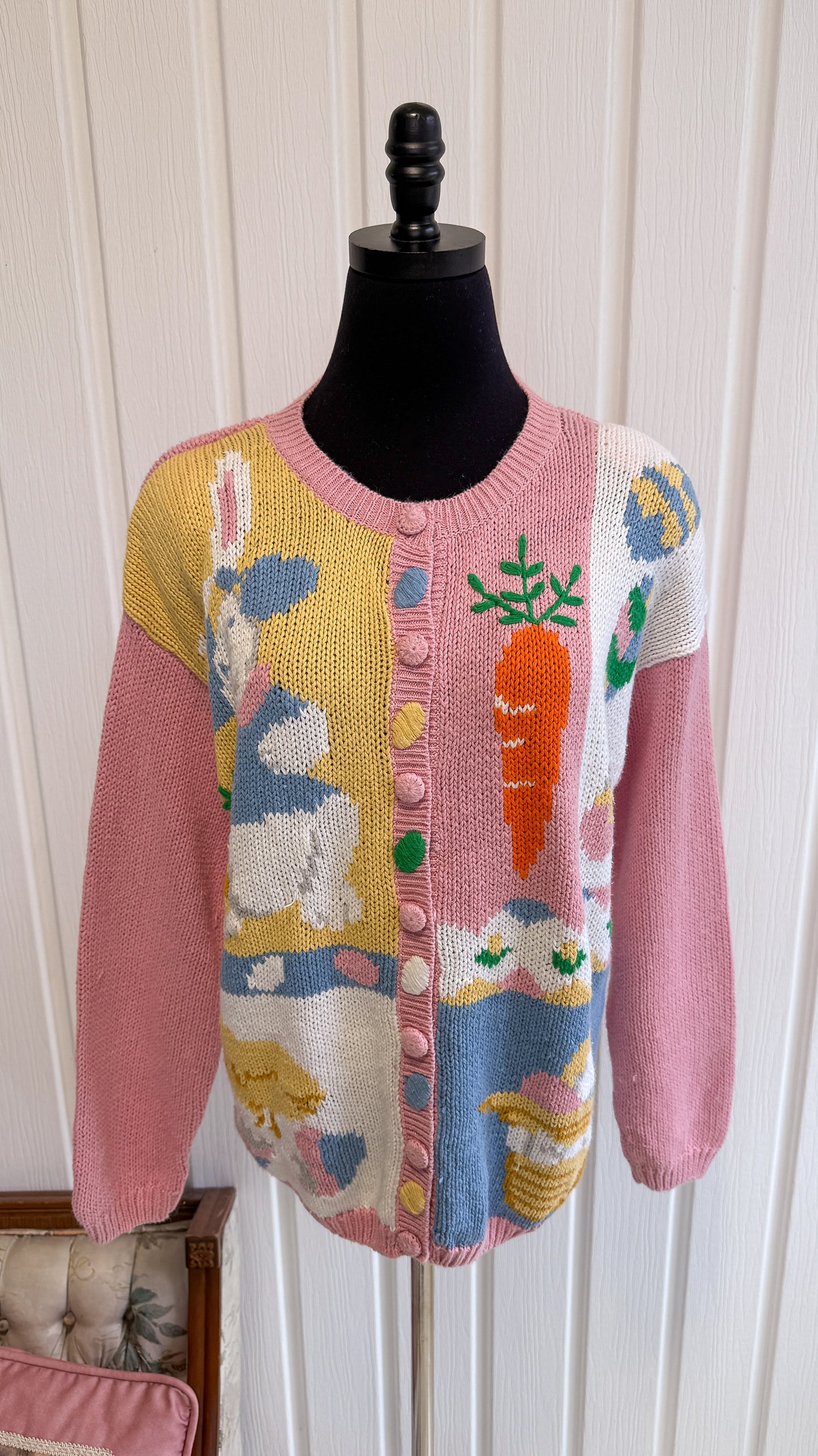 Cardigan tricot rose lapin- large