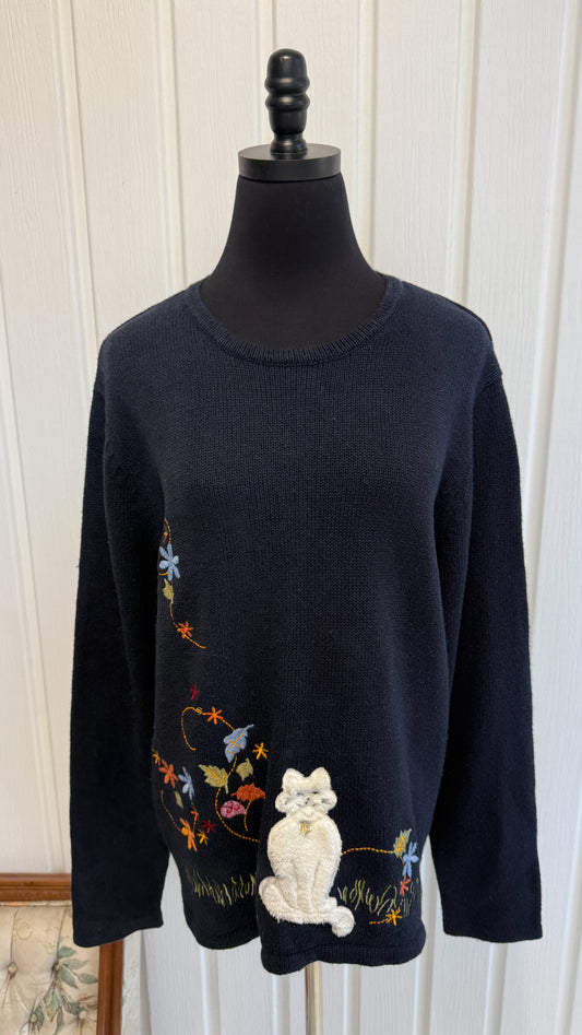 Chandail tricot marine chat d’Automne- large