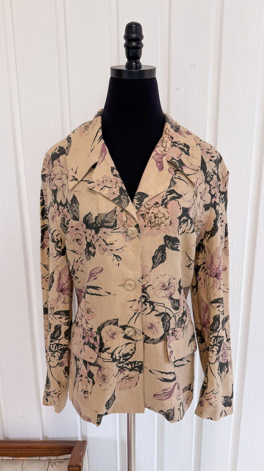 Blazer en lin beige fleurie - small
