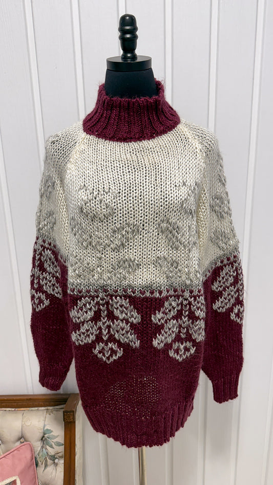 Chandail en tricot blanc et bourgogne - medium