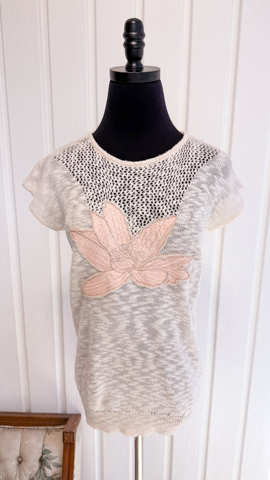 T-shirt en tricot fleurs perlé- small