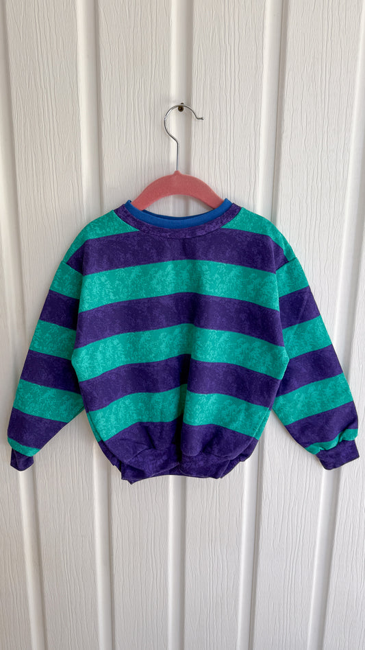 Enfants- chandail crewneck rayé turquoise/mauve- 6