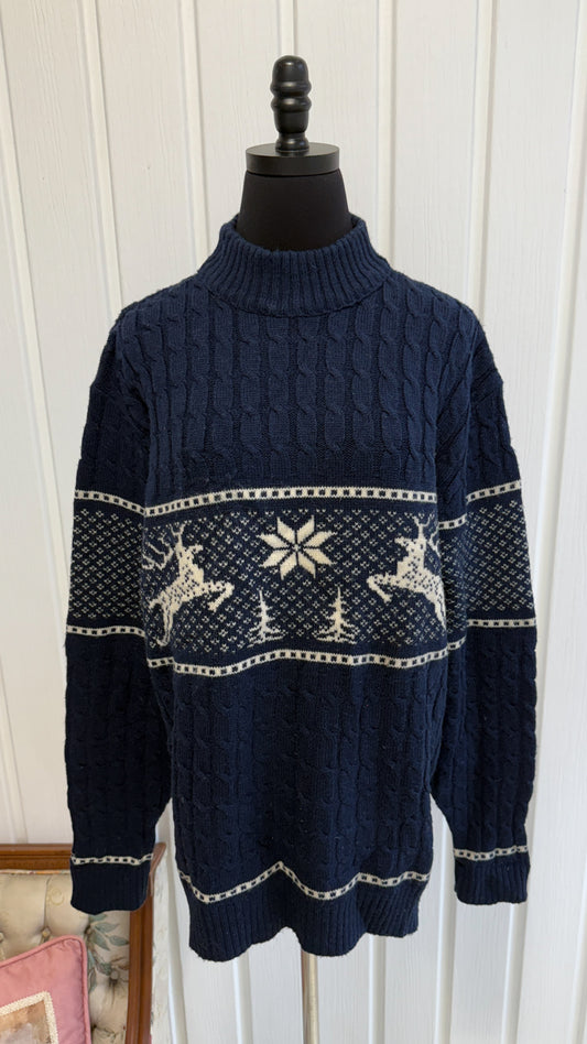 Chandail en tricot marine chevreuils- large