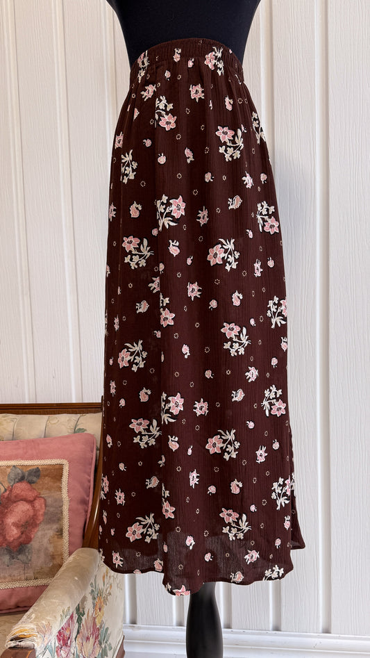 Jupe brune fleurie rose- medium