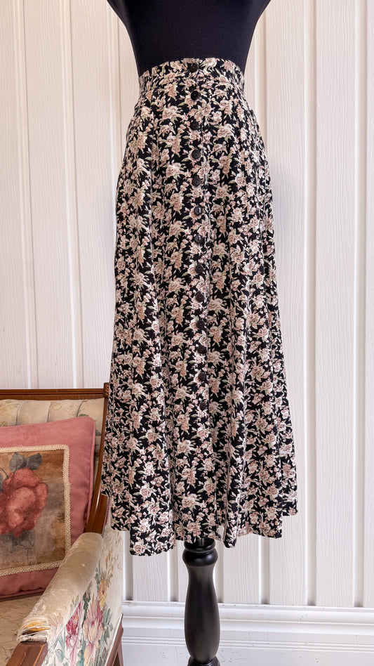Jupe noire fleurie beige- large
