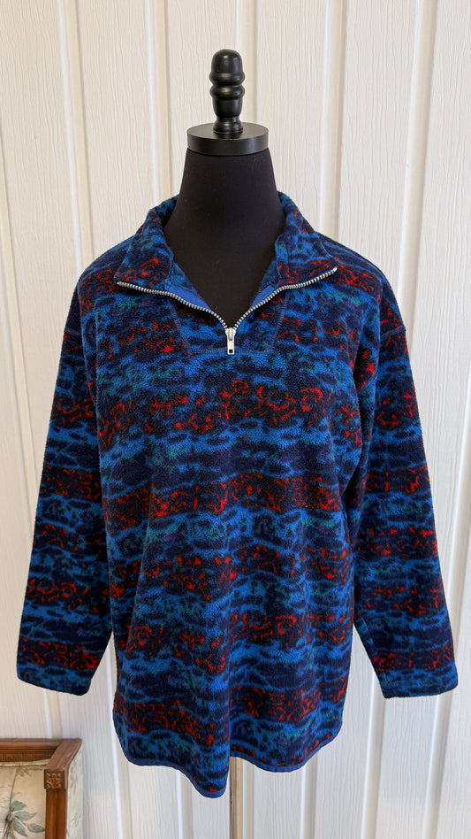 Chandail en polar bleu et rouge- small