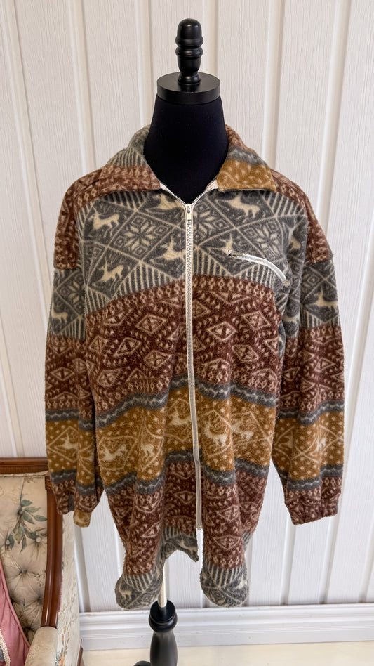 Veste en polar brun,beige et gris- large