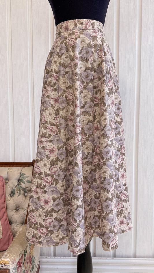 Jupe beige fleurie rose- small