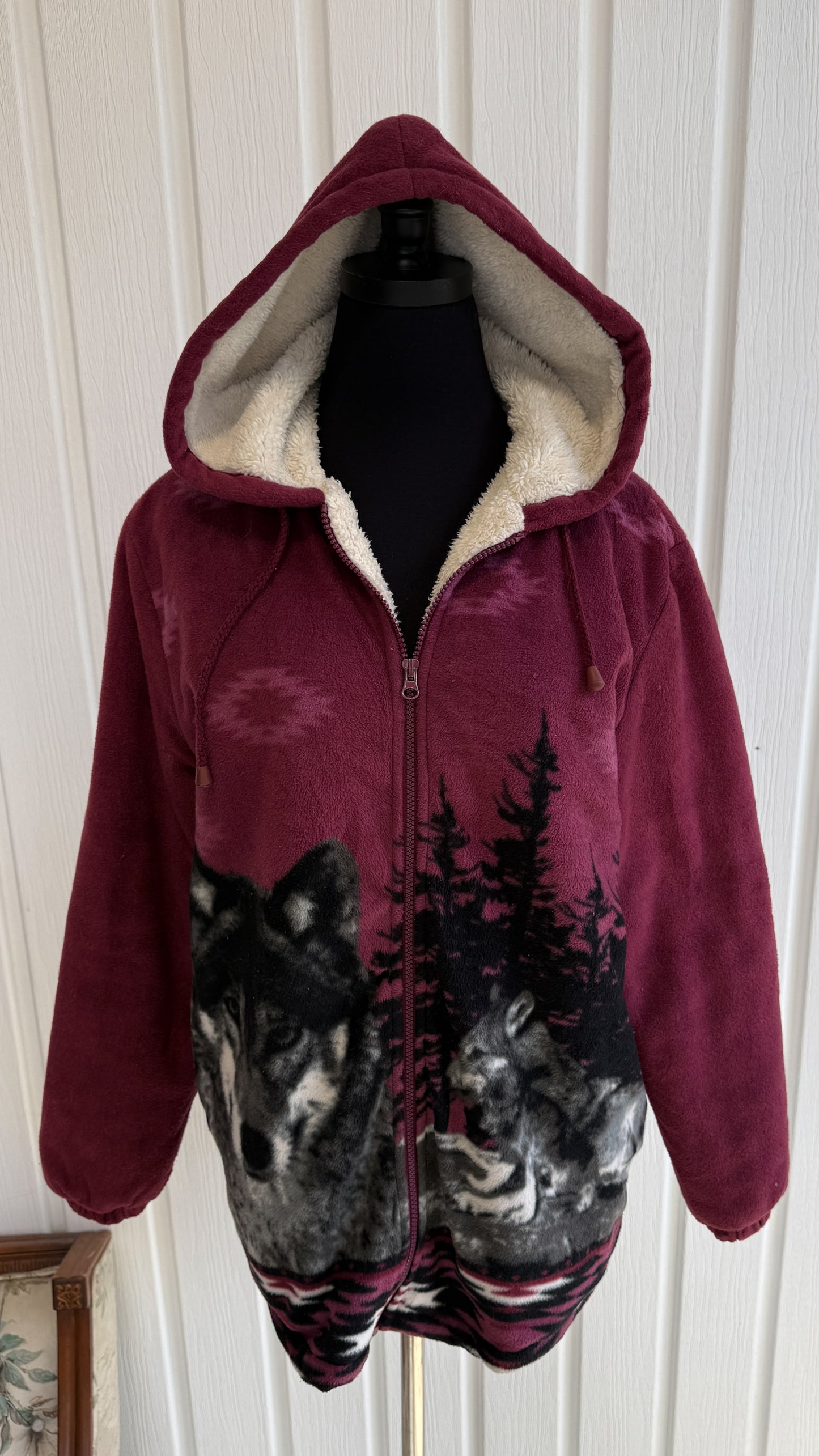 Veste en polar bougogne loup- large