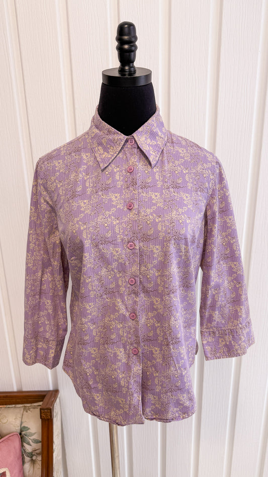 Chemisier mauve fleuris beige- small