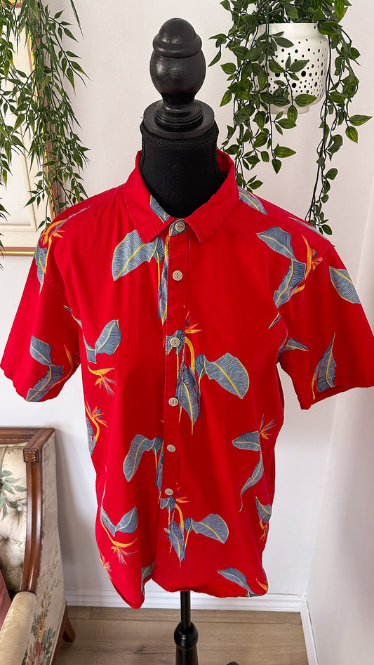 Red leaf pattern blouse - medium
