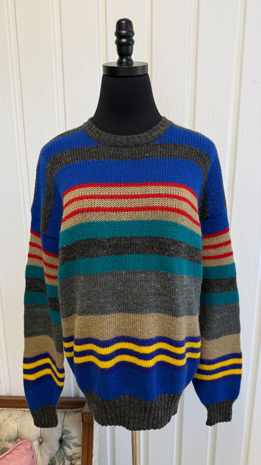 Chandail tricot rayé bleu- medium
