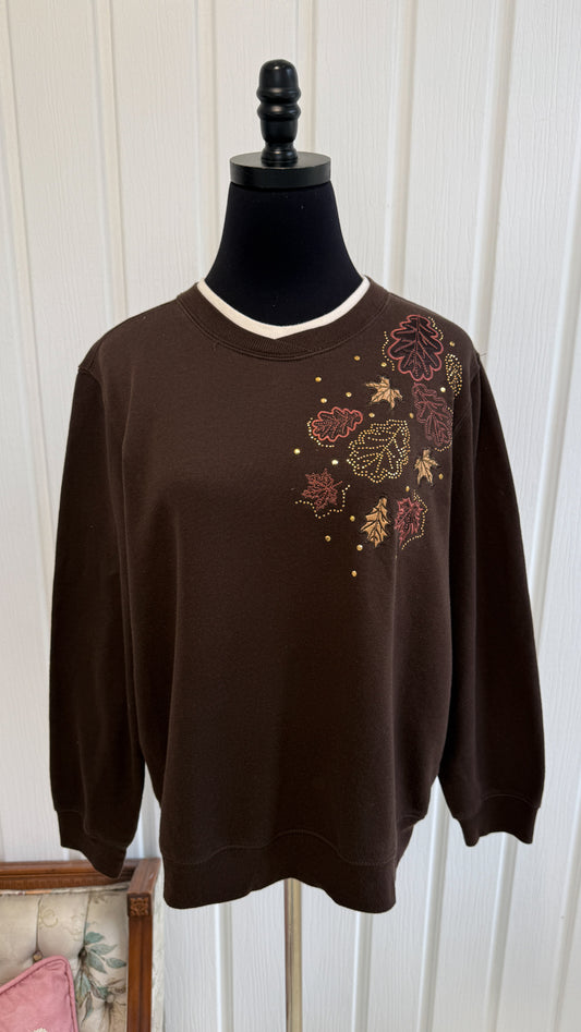 Chandail crewneck brun feuilles- small
