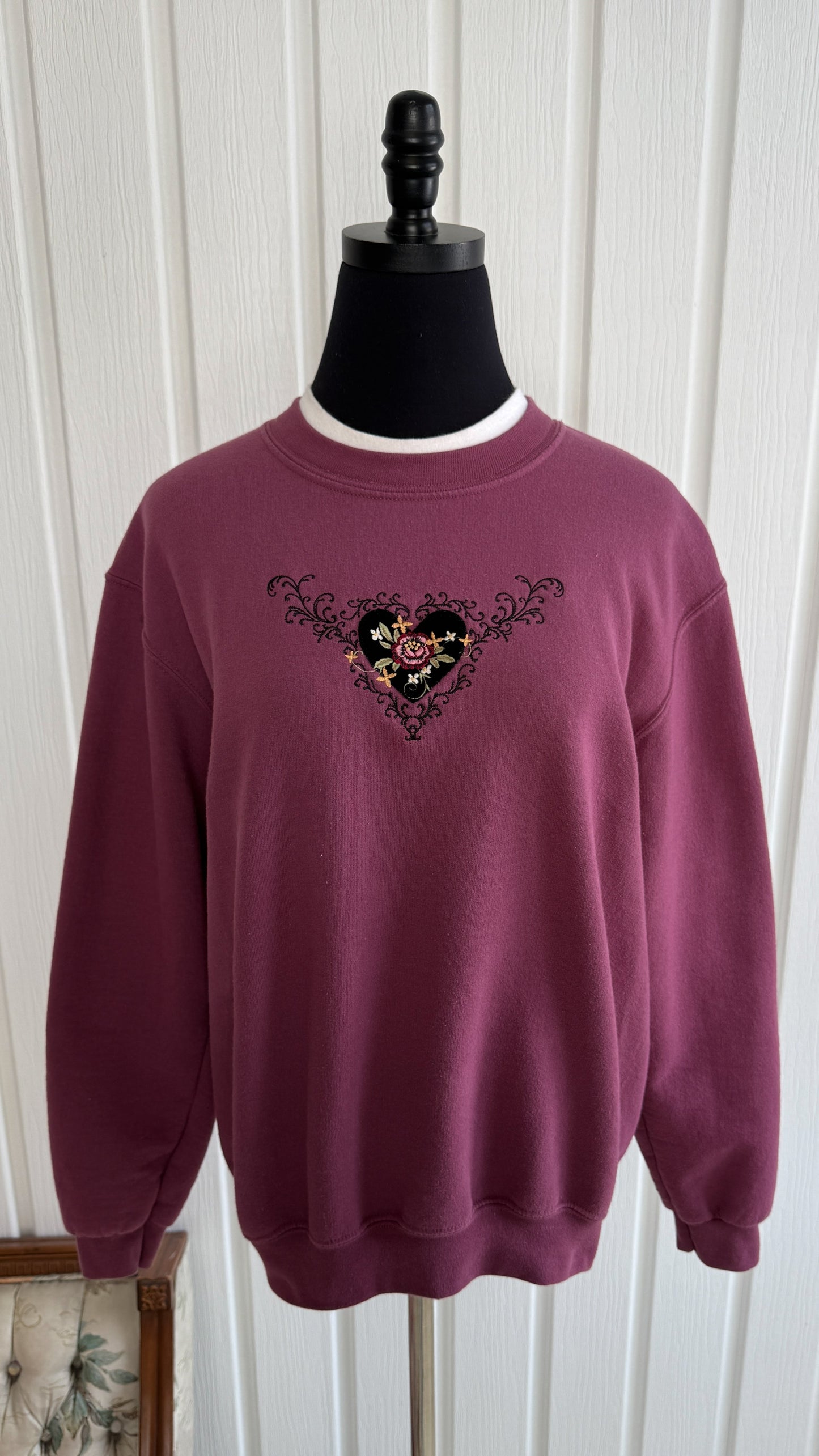 Chandail crewneck mauve coeur- large