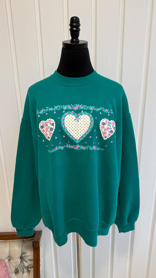 Chandail crewneck turquoise coeurs- medium