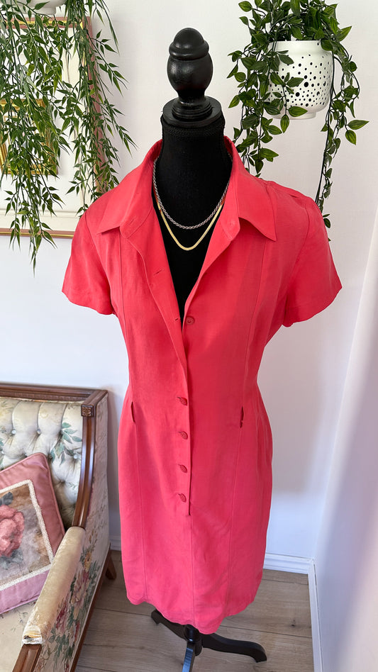 Pink linen and silk shirt dress - large