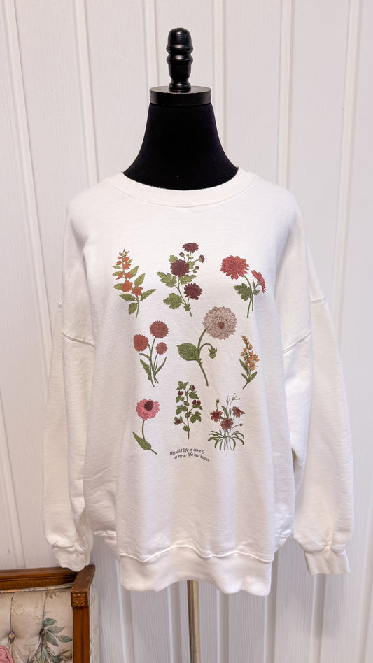 Chandail crewneck blanc fleuris- x-large