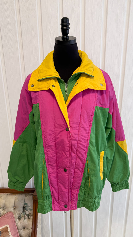 Manteau hivert vert,rose et jaune- x-large