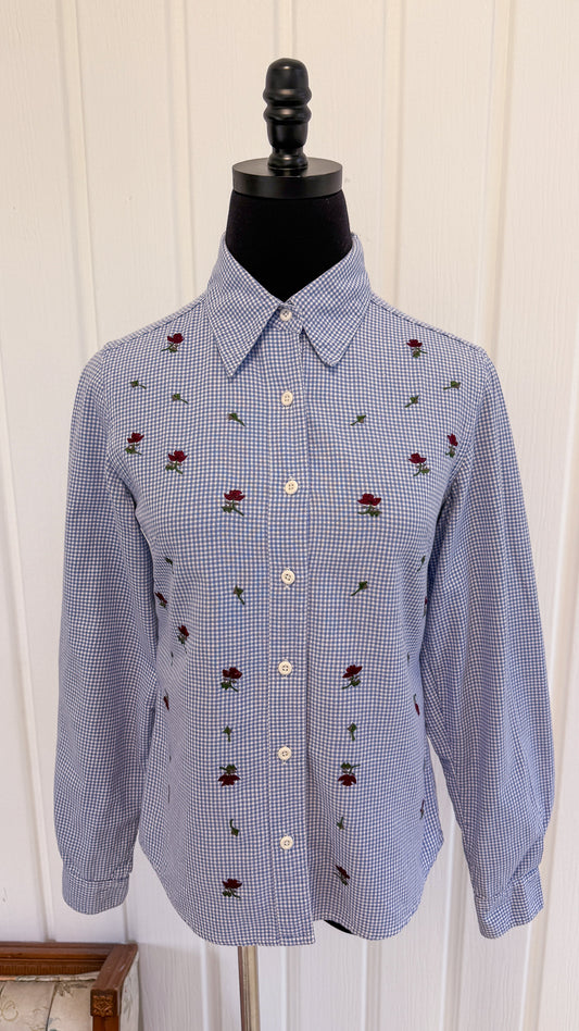 Chemisier carreauté bleu brodé- small