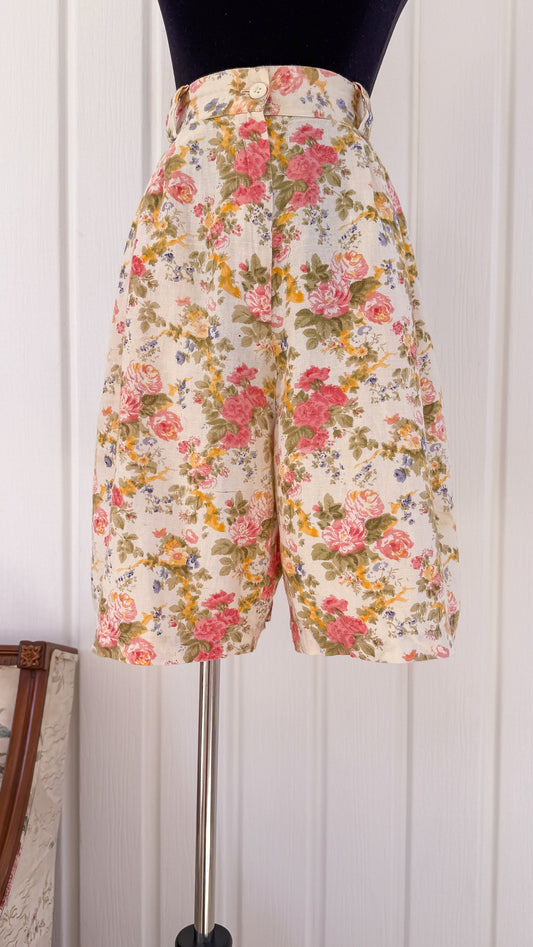 Bermuda beige fleuris rose et jaune- large
