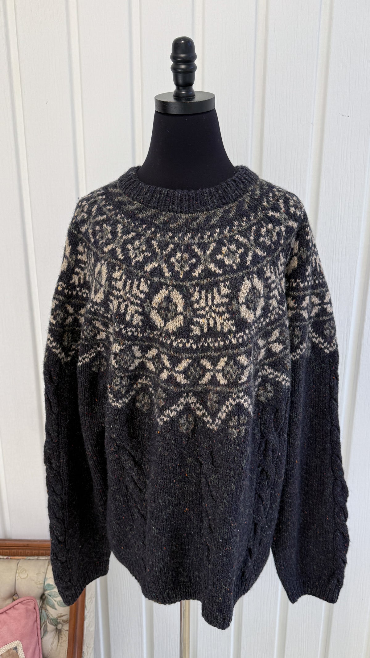 Chandail tricot marine moucheté motifs- large