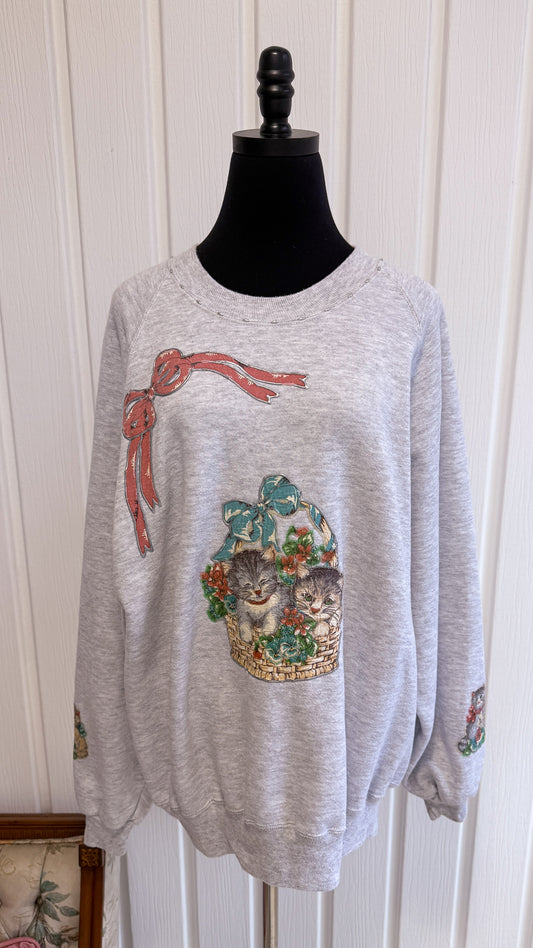 Chandail crewneck gris Chat- x-large