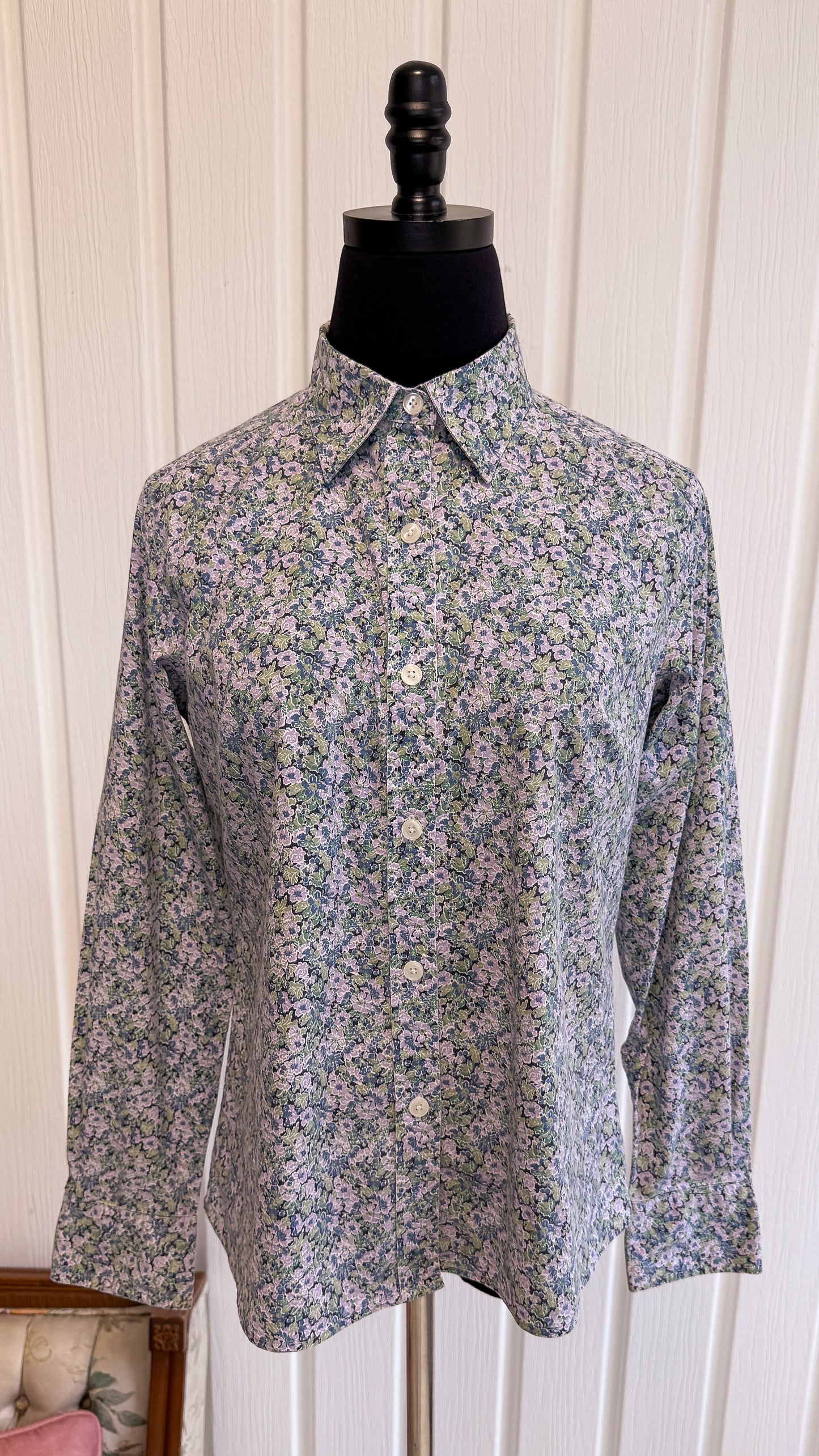 Chemisier fleuris mauve et vert- small
