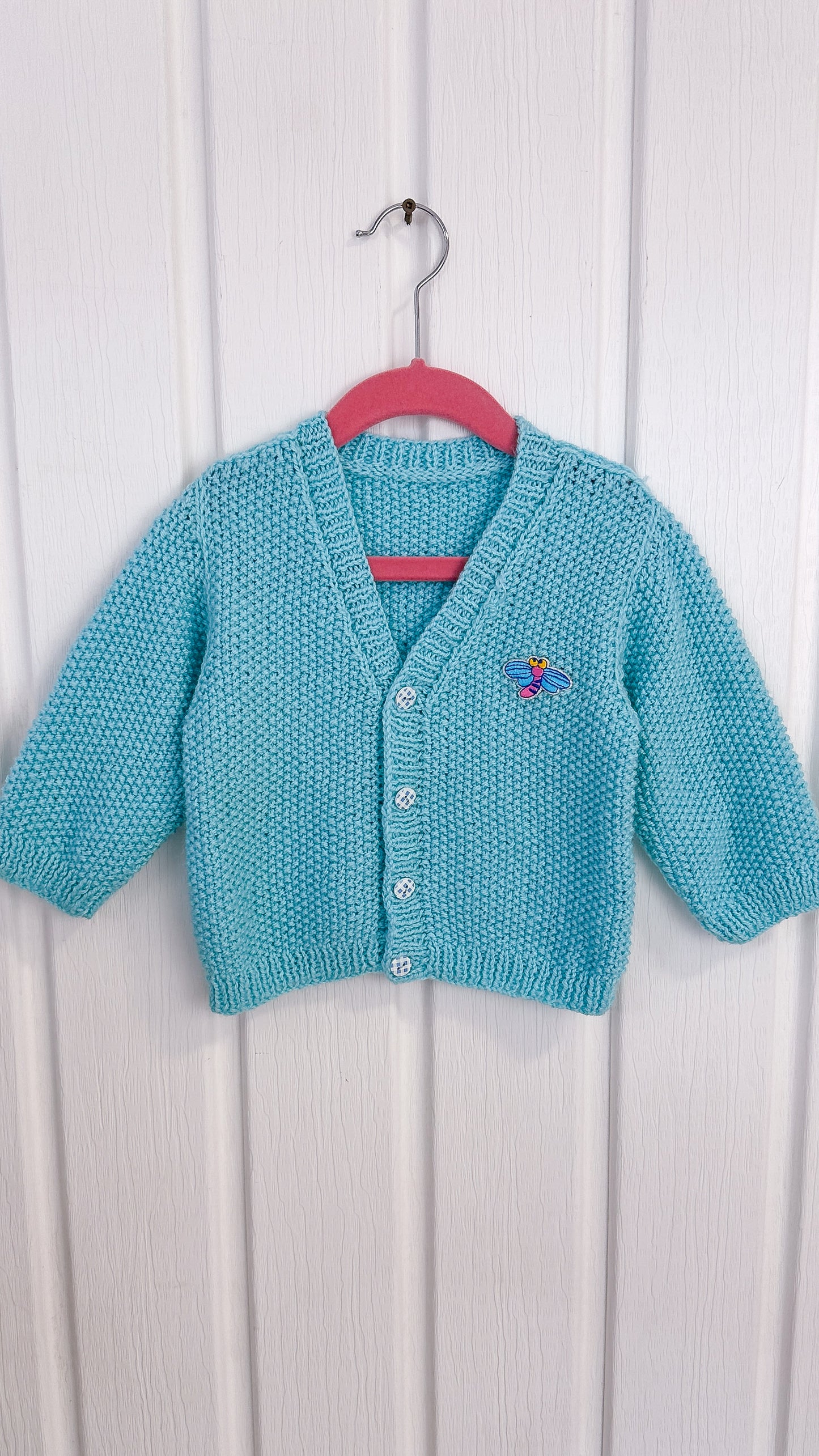 Children - Blue knitted cardigan with hat - 2