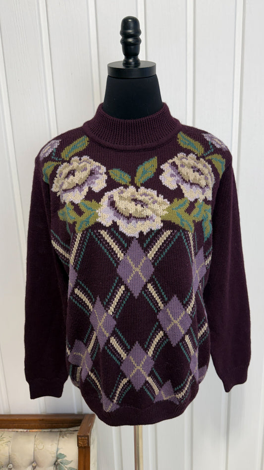 Chandail tricot mauve fleuris- small