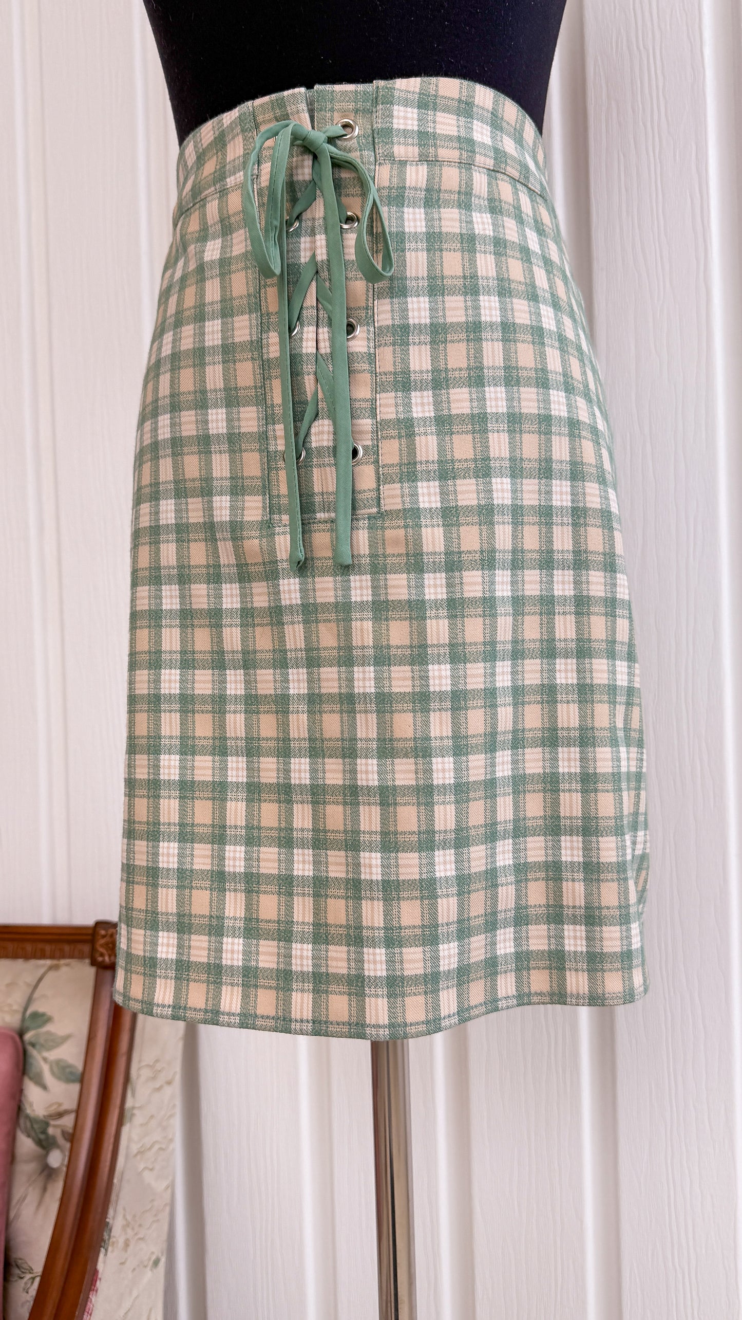 Jupe carreauté beige et sarcelle- medium