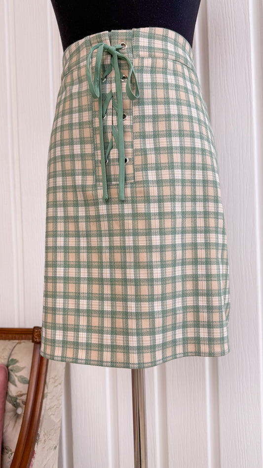 Beige and teal plaid skirt - medium