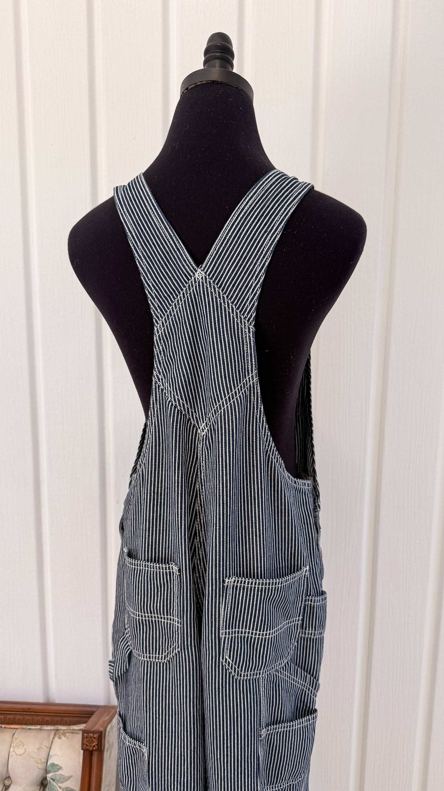 Salopette en jeans rayé marine et blanche- small