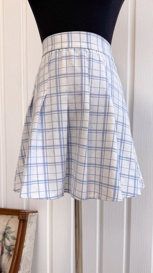 Jupe écolière blanche carreauté bleu- small