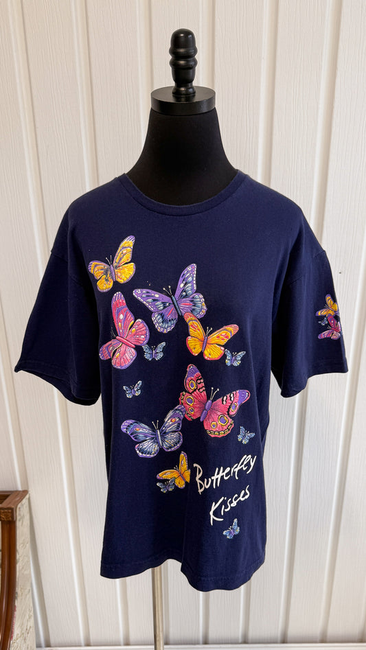T-shirt marine papillons- large