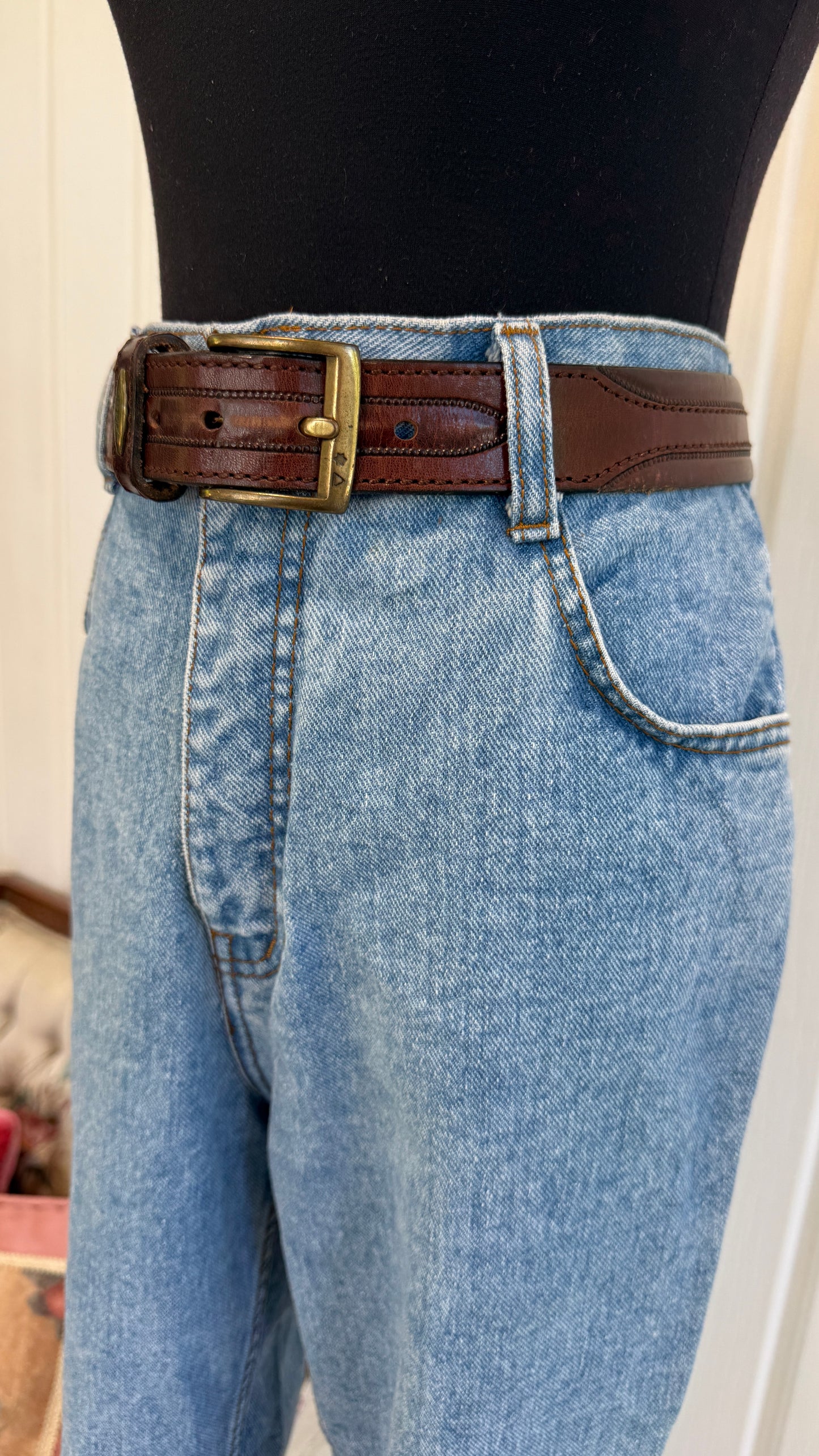 Ceinture en cuir brune foncé- large