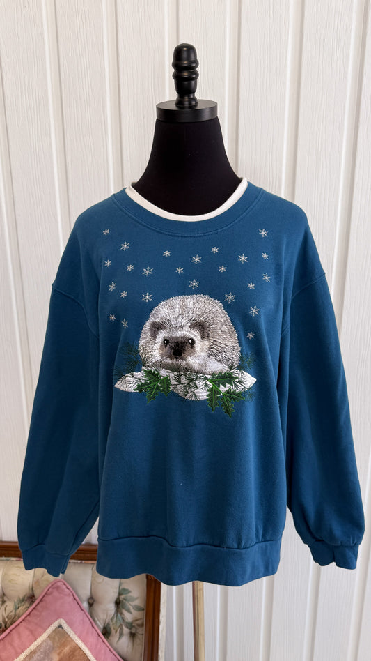 Chandail crewneck bleu hérisson- x-large