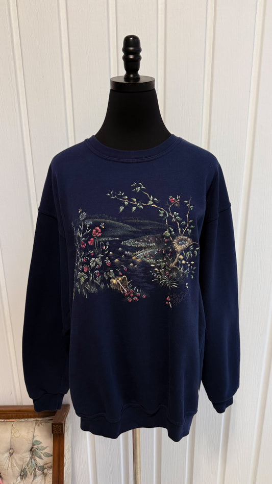 Chandail crewneck marine fleuris- large