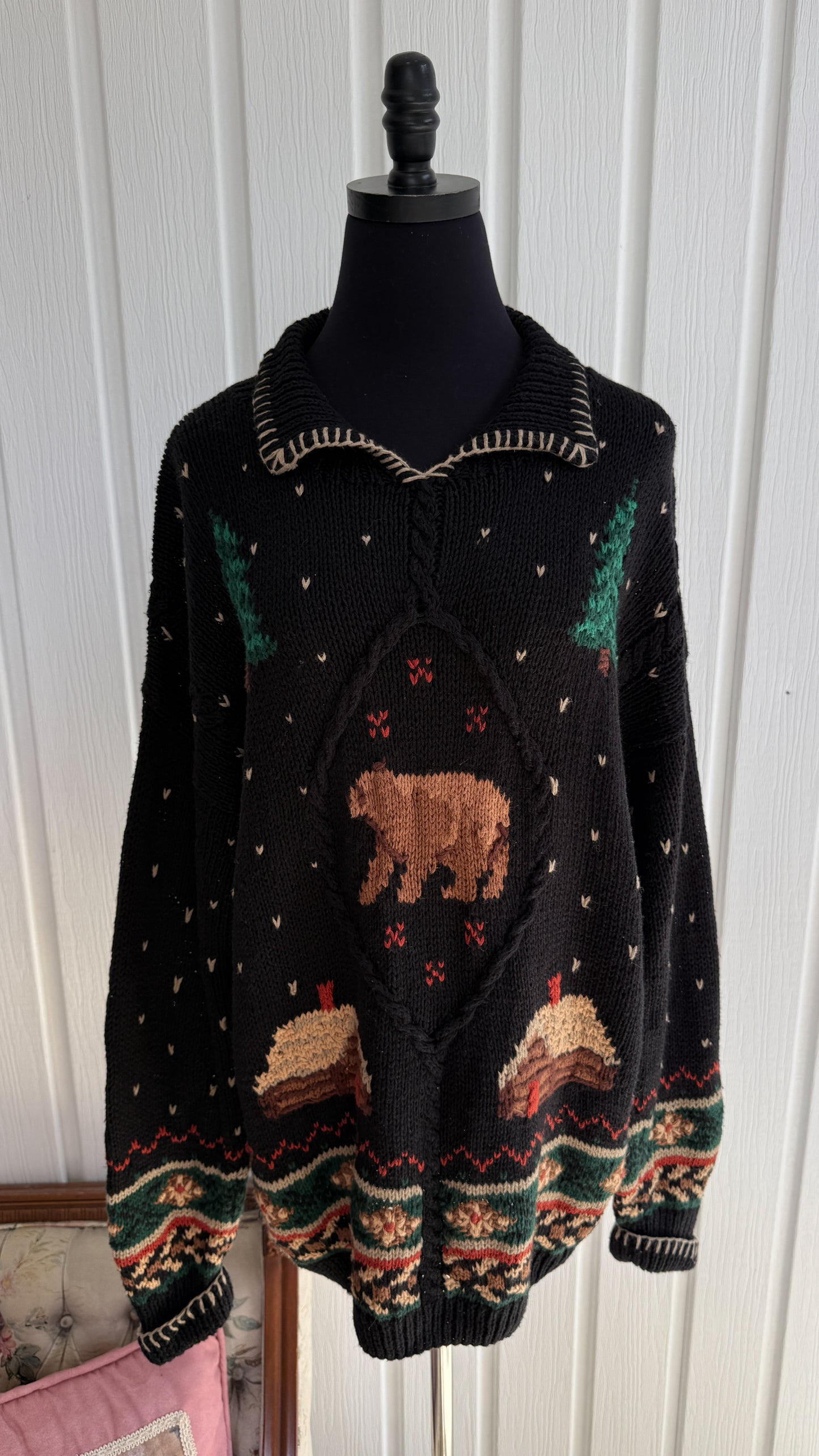 Chandail en tricot chalets et ours- x-large