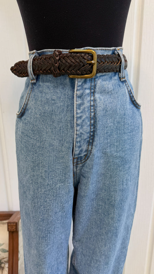 Ceinture en cuir brune brodé tressé- x-large