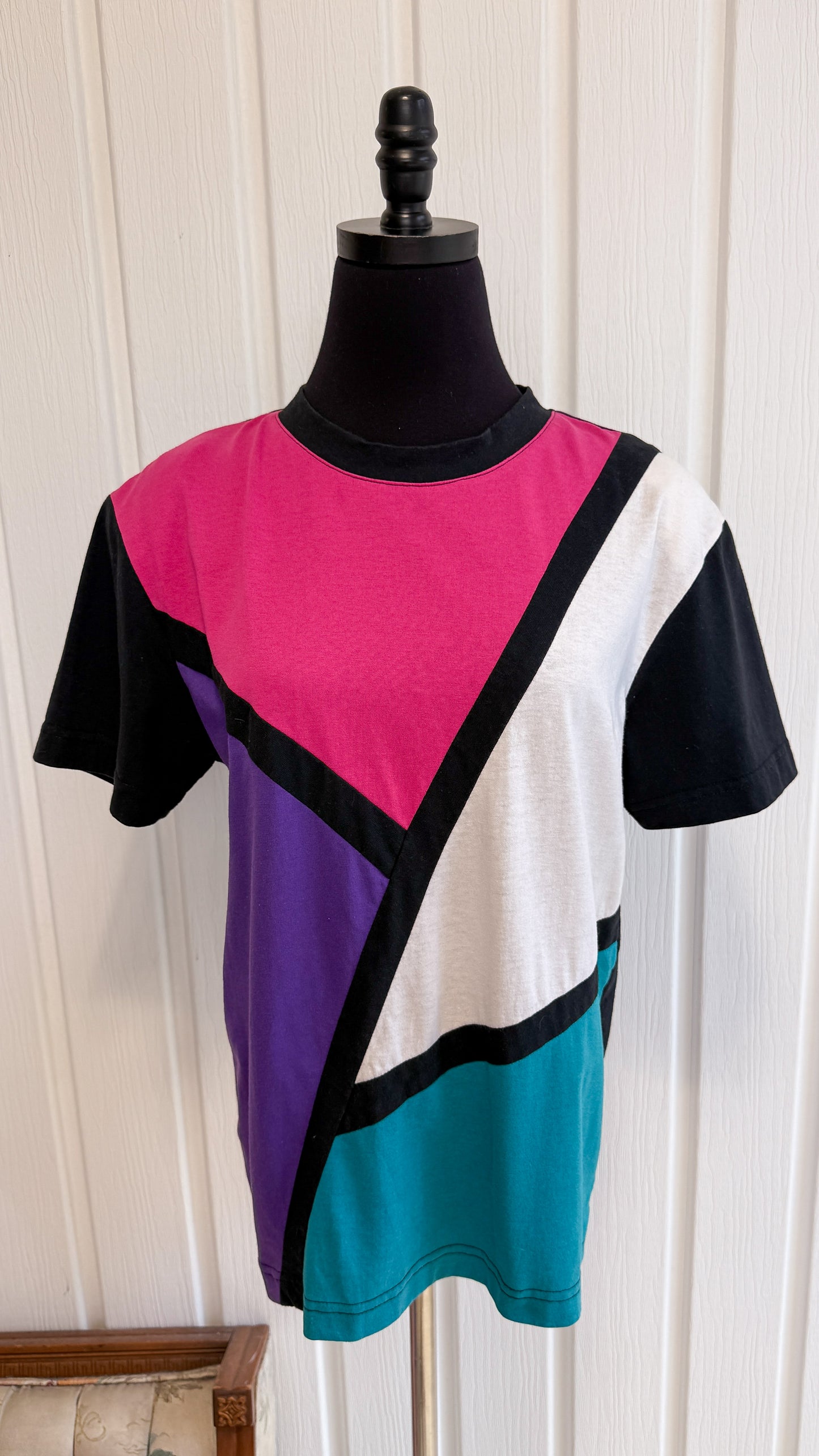 T-shirt colorblock rose,mauve et bleu- small