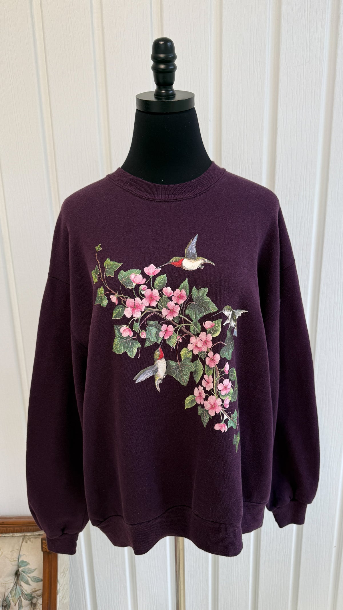Chandail crewneck mauve colibris- large
