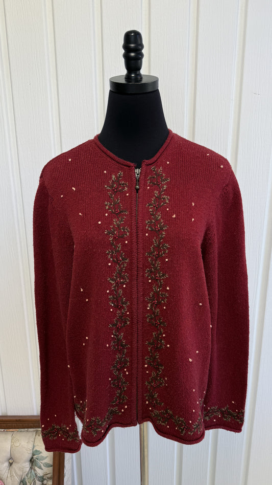 Veste en tricot rouge branches - medium