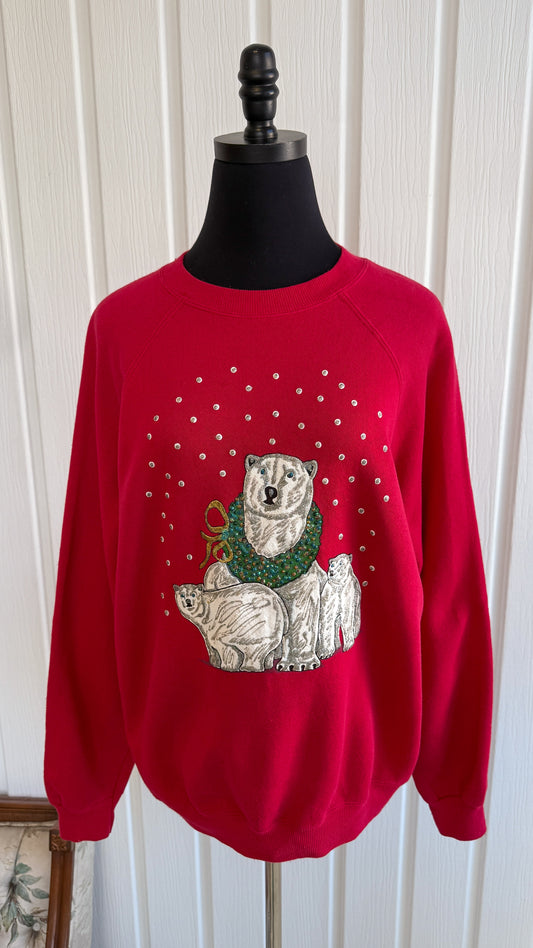 Chandail crewneck rouge ours de Noel- large