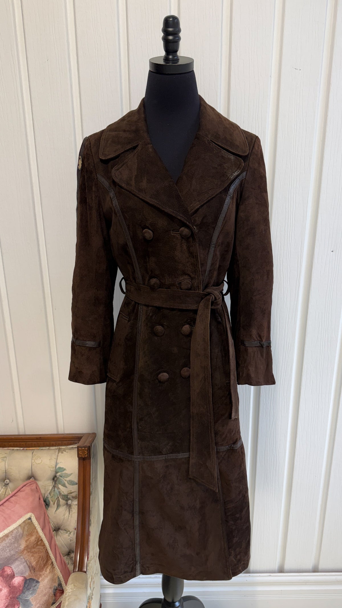 Manteau en suède brun long- small
